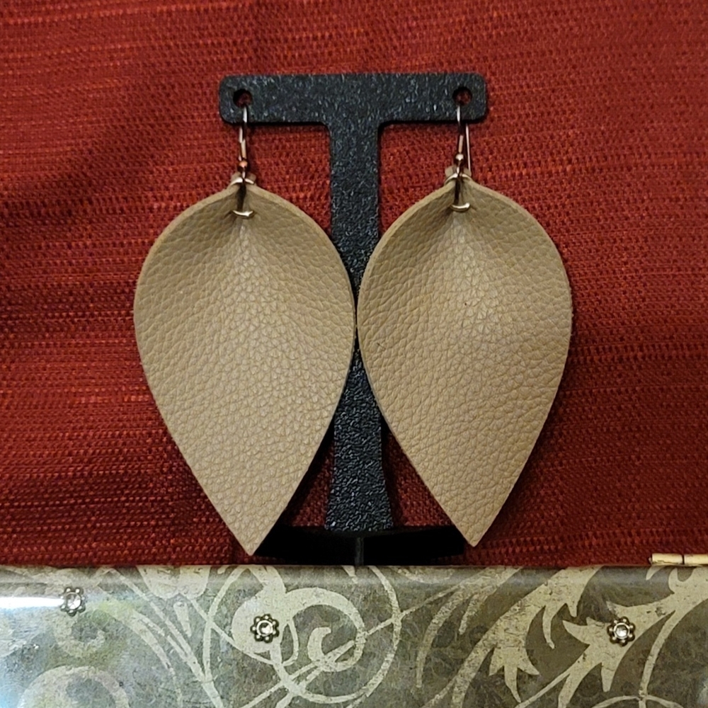 Tan Leather Leaf Earrings
